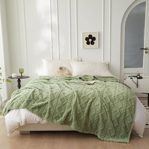 QOFLY Flauschig Fleecedecke - Tagesdecke 200x230cm Wohndecke Warm Winter Weich, Grün XXL Sofadecke, Große Decke Couch Blanket, Wohn- & Kuscheldecken Sofa überwurfdecke
