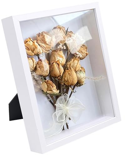 3D Bilderrahmen zum Befüllen Objektrahmen 3D Tiefer Bilderrahmen Holz Rahmen Objektrahmen Shadow Box für Wandbehang oder Desktop, Objektrahmen für Geburtstag Hochzeitsgeschenk(Weiß, 20 x 25cm)
