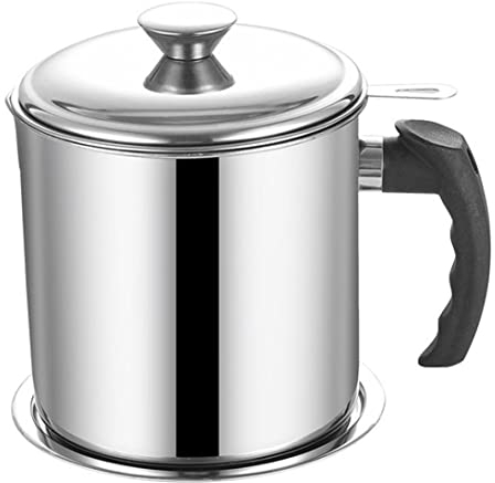 Oil Strainer Pot Grease Can, 1.4L Stainless Steel Grease Container Bacon Grease Container with Strainer Reuse Oil Storage Can for Storing Frying Oil Cooking Grease