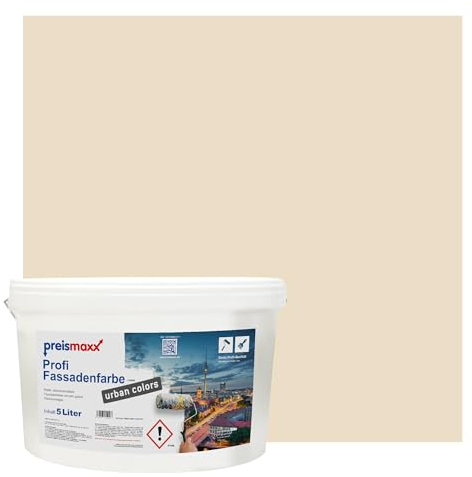 Preismaxx Profi Fassadenfarbe urban colors, bunte Außenfarbe, beige, cremefarben, cream 5L, matte, wasserabweisende Aussen-Dispersion, hohe Wasserdampfdurchlässigkeit