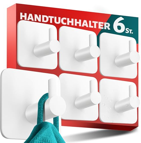 Menz 6 pezzi Ganci Adesivi, Appendi Accappatoio Bagno, Porta Asciugamani Autoadesivo Bagno Antiruggine, Asciugamano da tè Cucina, Bianco
