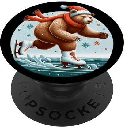 Bear Eislaufen mit Skibrille Bear Ice Skating PopSockets mit austauschbarem PopGrip