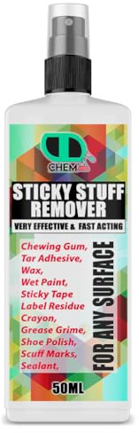DD Teck Sticky Stuff Remover – Heavy Duty Adhesive, Glue and Sticker Residue Remover for Labels, Tape, Gum and Sticky Residue on Glass, Plastic, Metal, Wood and Car Windows (50ml Spray)