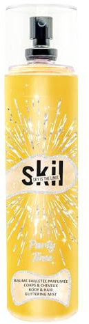 SKIL - Brume Parfumée Femme Pailletée Party Time - Collection Night Call - Parfum Musc Vanille - Flacon Vaporisateur 250 ml - Fabriqué en France à Grasse