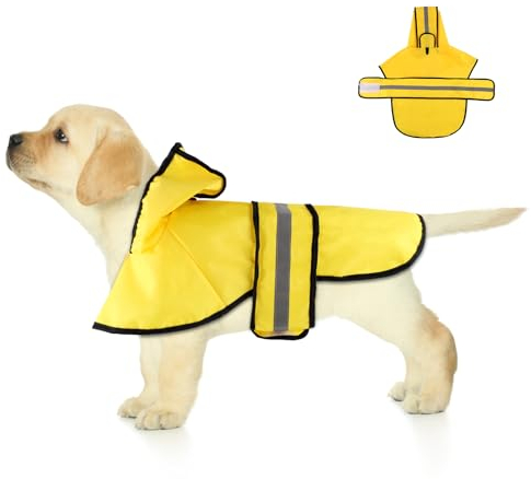 XIHIRCD Hunde-Regenmantel mit Kapuze, Gelb, Wasserdichter Welpen-Poncho für Kleine, Mittelgroße und Große Hunde (S)