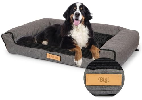 Petsen Personalisierte Hundebett - Grosse Große Mittelgroße Hunde - Hundekissen waschbar – Hundekörbchen - Hundematte mit Gravieren Namen (Kord Greu-Schwarz, L 118 x B 78 x H 17 cm)