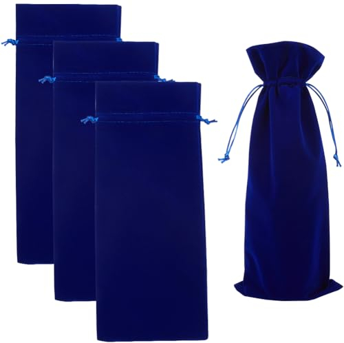 Beebeecraft 4Pcs Velvet Wine Bottle Gift Bags Large 14.76x5.98in Reusable Champagne Wine Bottle Drawstring Bag Congrats Gift Favor Wrapping Pouchs for Birthday Wedding Party Christmas Valentine's Day
