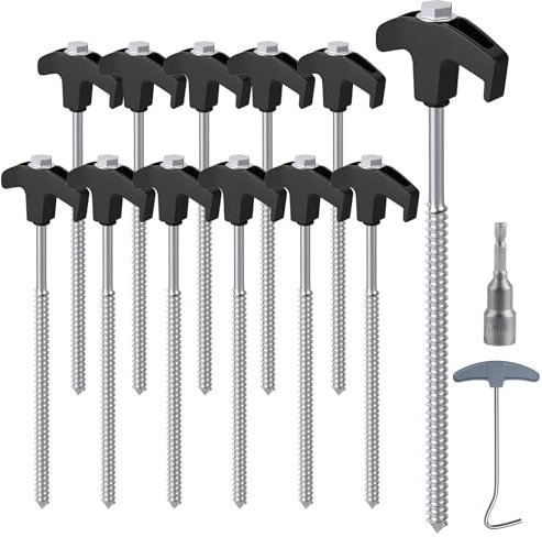 Forever Speed 12 Stück Zeltheringe aus Stahl mit Bit & Nagelzieher, 25 cm Camping Heringe Stahl Bodenanker Felsbodenhering für Harte Böden, Wald, Wiesen - Schwarz + Silber