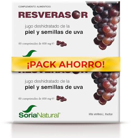 Soria Natural Resverasor Premium - Resveratrol Pastillas - Piel y Semillas de Uvas Negras - Potente Antoxidante, Protector Cardiovascular, Antienvejecimiento - 60 Comprimidos - PACK 2 (2)