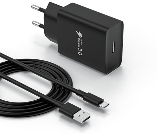 Caricabatterie rapido USB-C 18W per Samsung Galaxy A15 A14 A13 A12 A04S A05S A35 A25 S21 S20 S10 S9, Compatibile con Xiaomi Redmi 10C 10 Note 11S 10 Pro Mi 8 Mi 9 Mi 10, con cavo USB C da 2 m (Nero)
