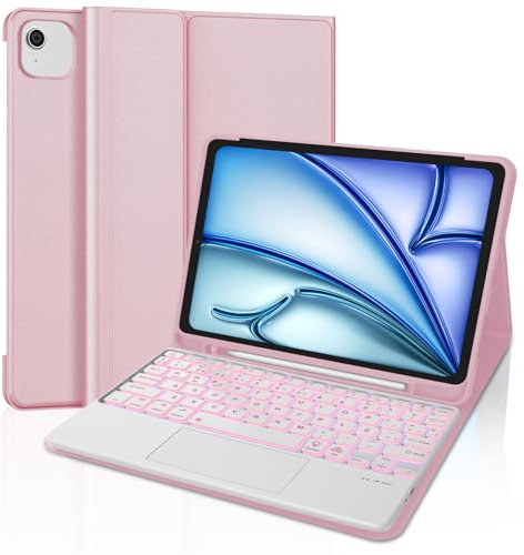 SENGBIRCH Teclado para iPad Air 11 M2,2024/M3,2025 con Touchpad, Bluetooth Magnética Desmontable, Español Ñ Retroiluminación Funda Teclado para iPad Air M2 2024/M3 2025 11 Pulgadas, Rosa