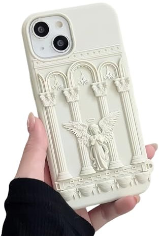 Tybiky Kompatibel mit iPhone 12 Pro Max Handyhülle 3D Retro Erleichterung Dreidimensional Hülle Süße Aesthetic Design Heilig Engel Skulptur Römisches Säulengebäude Schutzhülle Soft Silikon Case,Weiß