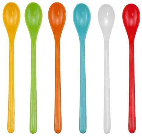 EIHI 6 PCS Cuillere Longue en Plastique, Cuillere Plastique Reutilisable, Cuillère à Café Couleur, Cuillère à Confiture Long Manche, Cuillère à Dessert Longue pour Thé, Yaourt, Glaces, cocktails