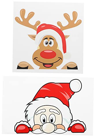FUNOMOCYA 2Stücke Weihnachts Auto Aufkleber Fenstersticker Selbstklebend PVC Material Santa Claus und Elch Design Weihnachtsdekoration für Autos und Fenster