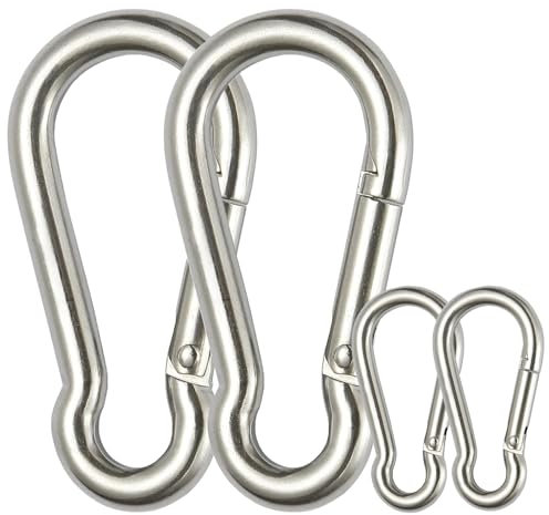 4 Stück Karabinerhaken, Karabiner Größe 80x8mm & 40x4mm Karabinerhaken Klein, Karabinerhaken Edelstahl Feuerwehr Karabiner mit Schnappverschluss für Hängematte Sonnensegel
