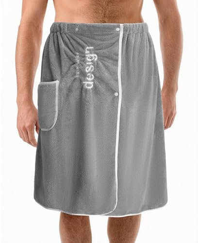 IETWATE Toallas Baño Grandes de Terciopelo Coral, Toalla Baño Grande Secado Rápido, Toallas Grandes Ajustable, Ducha Suave con Bolsillo para Hombre Gris 65 x 140 cm