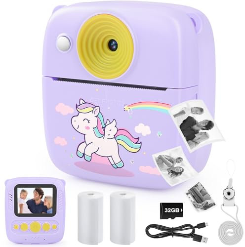 Dhapy Appareil Photo instantané pour Enfants 48 MP avec Papier d'impression et Carte TF 32 G, Appareil Photo numérique 1080P pour Enfants, Cadeaux pour garçons et Filles de 3 à 12 Ans (Violet)