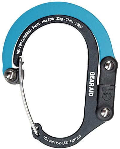 GEAR AID HEROCLIP Clip y Gancho de Mosquetón (Pequeño) para Bolso, Cochecito y Mochila, Negro y Azul
