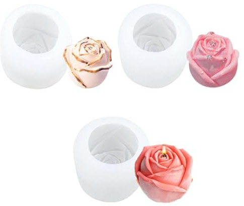 3 Stück Kerzenformen zum Gießen, Kerzenform Kerzen Gießform Silikonformen, DIY Blumen Kerzenformen zum Gießen für die Kerzenherstellung, 3D Rose Kerzen Silikon Seifenform