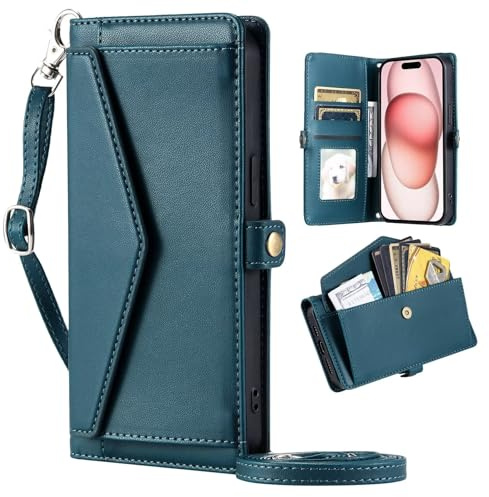 WOWUDI pour XiaoMi RedMi Note 13 4G étui avec Cordon,étui magnétique à Portefeuille Rabattable,[Fermeture magnétique] [Stand Fonction] PU Protection Coque Housse - Vert