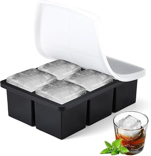Eiswürfelform Silikon,Eiswürfelformen & Eiswürfelschalen,Eiswürfelbehälter mit Deckel,Eiswürfeln Kugel,Eiskugelform,Silikonform Eiswürfel Form,Ice Cube Tray with Lid (Schwarz) (6 Eckige * 1)