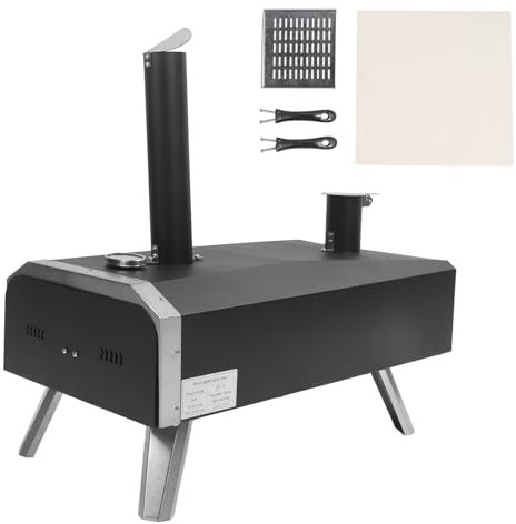MechKit Pizzaofen Holz, 12in/30cm Tragbarer Outdoor Ofen mit Pizzastein für Pellets, Holzkohle & Chips, Max 400°C, Ideal für Camping, Garten, Grillen & Backen