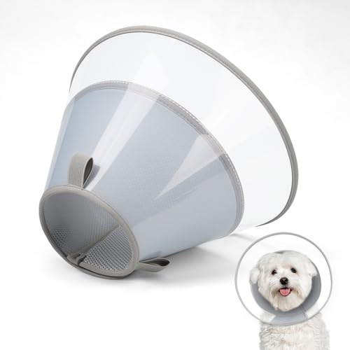 Supet Hundekegelhalsband mit weichem Polster, transparentes Elizabeth-Genesungshalsband für Hunde, um das Lecken nach Operationen, Kastration und Verletzungen zu stoppen(Grey-S)