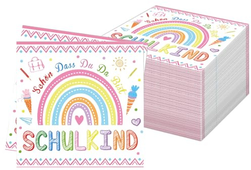 60Pcs Servietten für Schuleinführung Schulkind,Sommer Papierservietten mit bunten Zuckertüte Wegwerfservietten Bedruckte Schulanfang Papiertaschentücher Partyzubehör Tischdekoration für Kinder,33x33cm