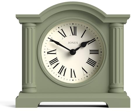 JONES CLOCKS® Kensington Pendeluhr Kaminuhr | Klassische Uhr mit gewölbtem Oberteil | Salbeigrün | Stilvoll & modern | Ideal für Schreibtisch, Kaminsims, Bücherregal oder Nachttisch