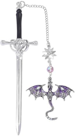 Dragon Bookmark,Fourth Wing Bookmark,Fantasy Gothic Book Marks for Adults,Cool Vintage Bookmarks for Women and Men,Vintage Dragon Gifts,Unique Swor/d Bookmake Gift,Tassel Bookmarks(Purple)