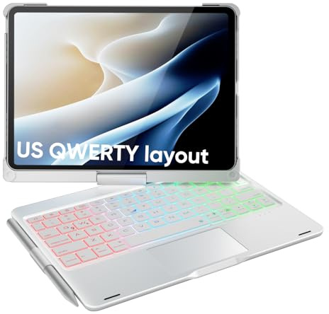 doqo iPad Air 11 & iPad Pro 11 Tastatur Hülle mit Trackpad,360° drehbar | Laptop-ähnliches Tippgefühl,Beleuchtung,kompatibel für iPad Air 11 M4/M3/M2,Air 5/4,Pro 11 (1.–4. Gen), mit Stifthalter
