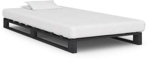 Mandloder Palettenbett Grau Massivholz Kiefer 100x200 cm, Einzelbett Bettrahmen Holz Lattenrost, Robustes Bettgestell für Schlafzimmer, Jugendzimmer