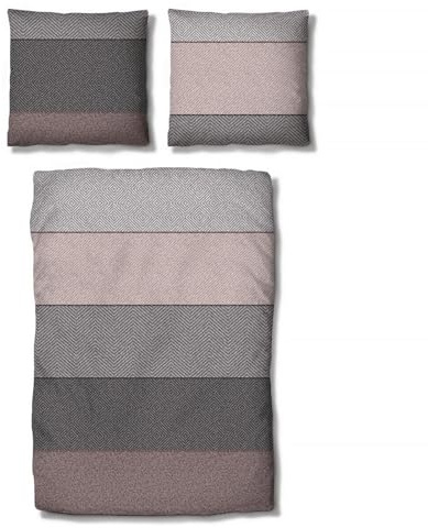 Traumschlaf Mako-Satin Bettwäsche Kansas – Ganzjahresbettwäsche aus 100% Baumwolle – Modernes Blockdesign – Seidig glatt & atmungsaktiv - 135x200 cm + 80x80 cm, Rose