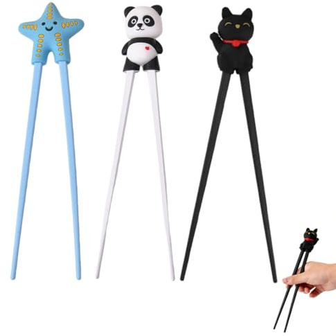 MOLZINY 3 Paar Stäbchen zum essen Essstäbchen Hilfe Als Halterung für Anfänger Stäbchen Zum Essen Panda Design Cat Paw Chopsticks Kinder Stäbchenkopf Abnehmbar Lernset In Niedlichen Design