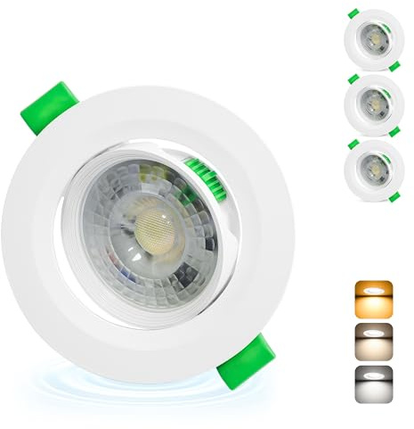 Aulaiyi LED Einbaustrahler 230V 68-80mm Lochmaß 5W IP44 LED Spot 3er Set | 45° Schwenkbar Deckenspots, Einbauleuchten 2700K/4000K/6000K, Spots Deckenleuchte Ultra Flach für Badezimmer Wohnzimmer, Weiß