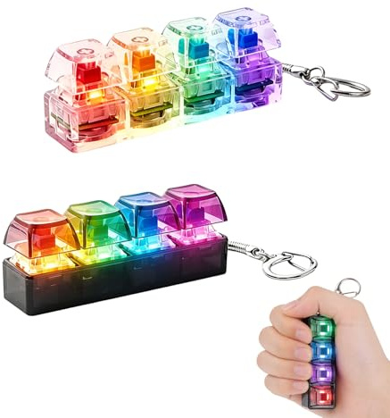 2 Stück Licht Fidget Tastatur Spielzeug - 2 Beleuchtungsmodi Fidget Schlüsselanhänger, Mini Tastatur 4 Tasten Anhänger, Keyboard-Fidget, Klicker Stress Spielzeug für Erwachsene, Partygeschenke