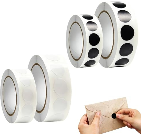 KAYLRE Lot de 4000 pastilles adhésives Rondes Noires et Blanches, 4 Rouleaux de gommettes Cache-impacts 13 mm et 19 mm, Autocollants pour Cible de tir, classement, inventaire, Bureau et DIY