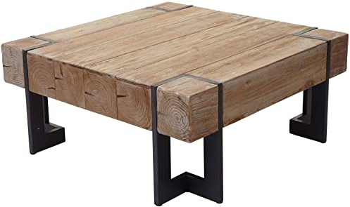 Mendler Couchtisch HWC-A15, Wohnzimmertisch, Tanne Holz rustikal massiv MVG-Zertifiziert - naturfarben 90x90cm