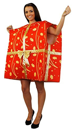 I LOVE FANCY DRESS Déguisement de Cadeau de Noël géant pour Adulte - Idéal pour Les fête de Nöel - Y Compris: Le Paquet pour Le Corps Rouge avec Un nœud doré - Taille Unique
