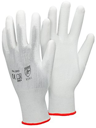 ECD Germany 12 Paar PU-Arbeitshandschuhe, Größe 7-S, Farbe Weiß, Mechanikerhandschuhe Montagehandschuhe Nylon Garten, Builders, Mechaniker Handschuhe