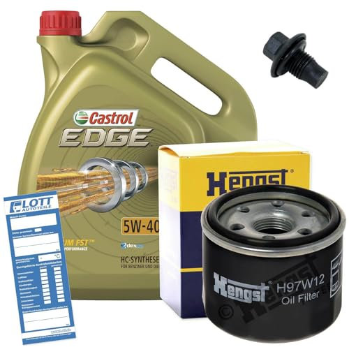 Ölwechsel Set Inspektion 5L Motoröl Castrol Edge Titianum FST 5W-40 Öl + HENGST Ölfilter + Öl Ablassschraube Verschlussschraube