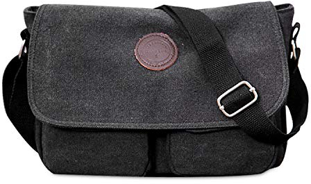 FANDARE Unisex Umhängetasche Leinwand Schultertasche 7.9 inch Tablet Tasche Vintage Canvas Messenger Tasche für Damen/Herren Schwarz