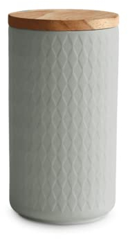 SPRINGLANE Botes de cerámica con tapa de madera gris, Recipientes de 400 ml a 1 litro de capacidad, Botes de almacenamiento, Botes herméticos - 10,1 x 18,3 cm gris claro