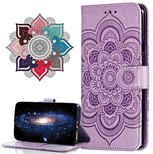 MRSTER Hülle Kompatibel mit LG V40 ThinQ, Premium Leder Flip Schutzhülle [Standfunktion] [Kartenfächern] PU-Leder Schutzhülle Brieftasche Handyhülle für LG V40 ThinQ. LD Mandala Purple