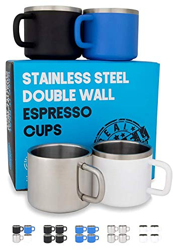Real Deal Steel Little Sipper 3 oz Insulated Espresso Cups - Premium Double Wall Set of 4 Demitasse