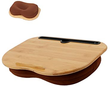 Suky Lap Desk-Portable Laptop Table with Bamboo Platform Phone Holder Pillow Cushion Anti-Slip Stopper on Bed & Sofa 15L×11W×3.9H Inches (Small)