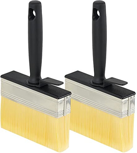 GEEZY 2 Pcs Versatile Decking Brush with Durable Natural Bristles, Ideal for Fence & Garden Painting, Ergonomic Handle, Easy Clean, Black Plastic, Perfect for Outdoor & Masonry Paint Projects
