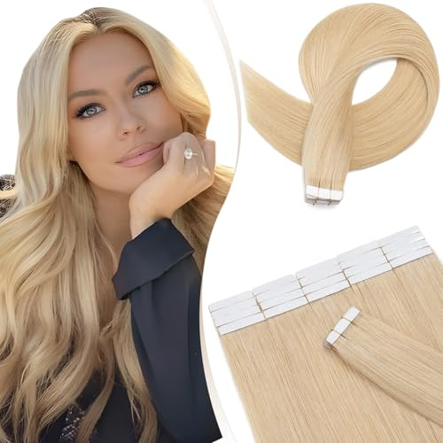 Elailite Invisible Haarverlängerung Echthaar Extensions Tape - Extensions Echthaar Tape - Remy Real Human Hair - 20Stück Tape Extensions Echthaar - glatt - 45cm 30g #24 Natürliches Blond
