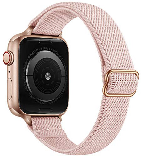 SICCIDEN Bandas delgadas y elásticas para Apple Watch de 40 mm, 38 mm, 44 mm, 42 mm, correa delgada de nailon elástica para iWatch SE Series 6 5 4 3 2 1 (arena rosa/oro rosa, 40 mm 38 mm)