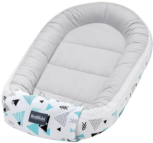 Bellochi Growing in style Premium Babynestchen Neugeborene - Nestchen Baby 90x60x12cm - 100% Baumwolle - Baby Nest, Baby Nestchen Junge, Baby Nestchen Mädchen, Baby Zubehör - Polaris Gr.Blau Weiß